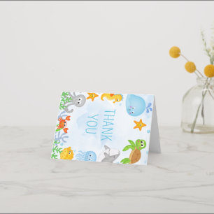 Boys Under the Sea One-der The Sea First Birthday Thank You Card