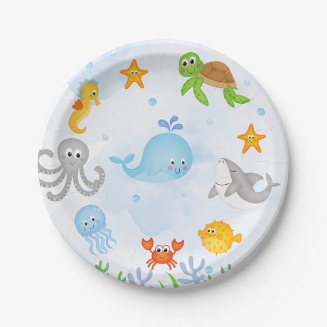Boys Under the Sea Oneder The Sea 1st Birthday  Pa Paper Plate (Front)