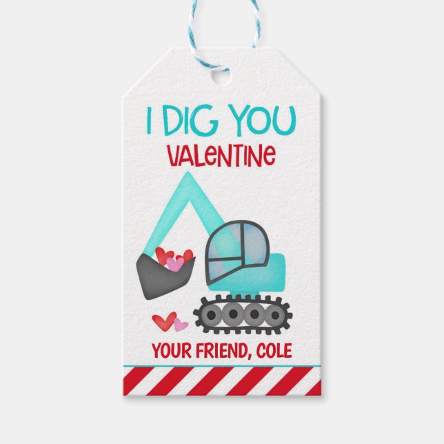 Boys Valentine I Dig You Favour Tag (Front)