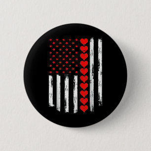 Boys Valentines Day American Flag Hearts 6 Cm Round Badge