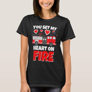 Boys Valentines Day Firetruck You Set My Heart On  T-Shirt