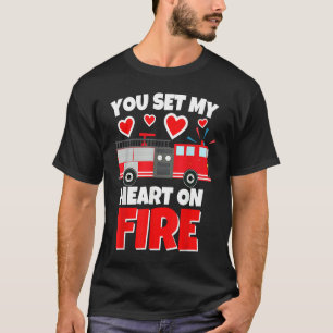 Boys Valentines Day Firetruck You Set My Heart On  T-Shirt