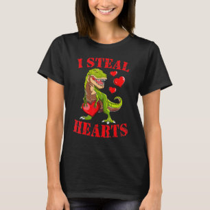 Boys Valentines Day Kids Dinosaur Rex I Steal Hear T-Shirt