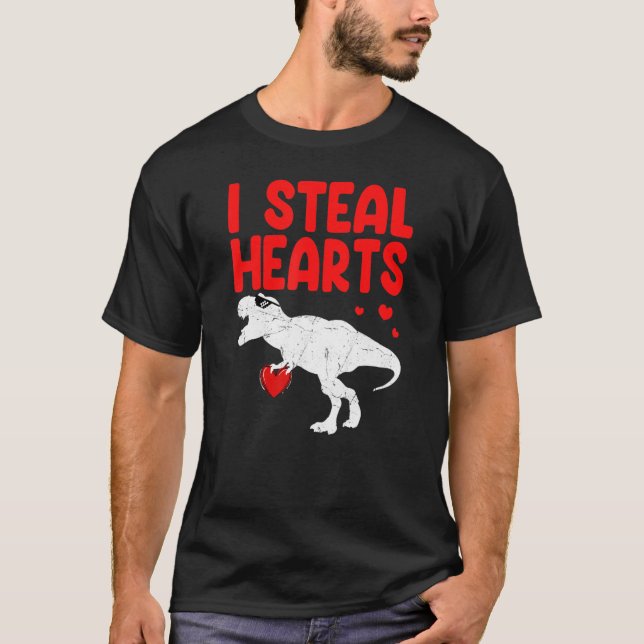 Boys Valentines Day Kids Dinosaur rex Love I Steal T-Shirt (Front)