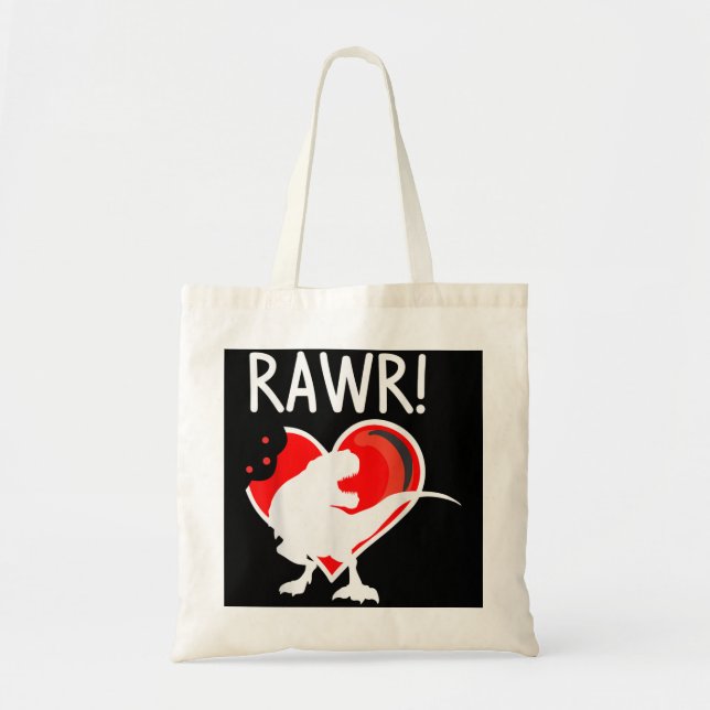 Boys Valentines Day Rawr Heart Dinosaur T Rex Love Tote Bag (Front)
