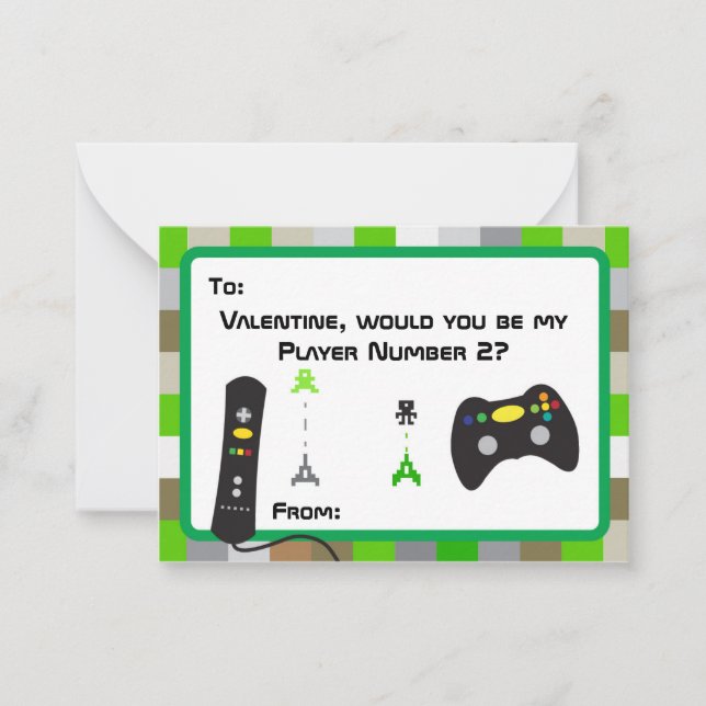 Boy's Video Game Gamer School Classroom Valentines Card (Front)