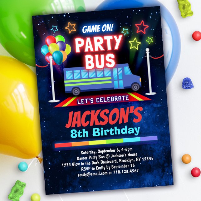Boys Video Game Party Bus Invitation (Creator Uploaded)