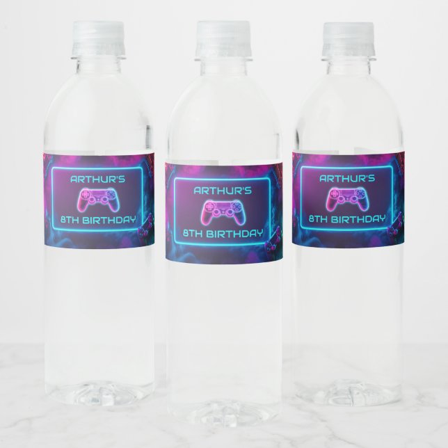 Boys Video Gaming Birthday Party Water Bottle Label (Bottles)