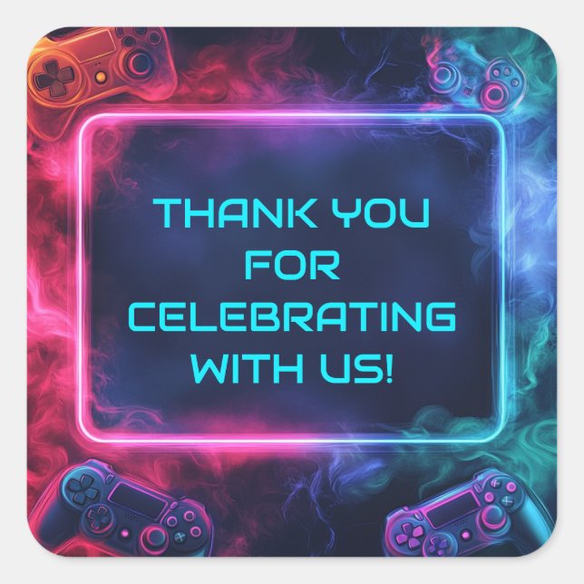 Boys Video Gaming Party Thank You Square Sticker (Front)