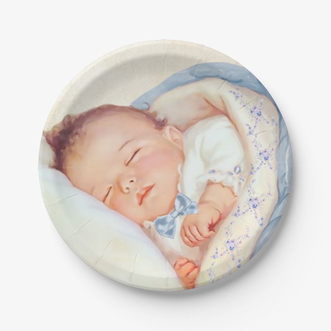 Boys Vintage Baby Shower Paper Plate (Front)