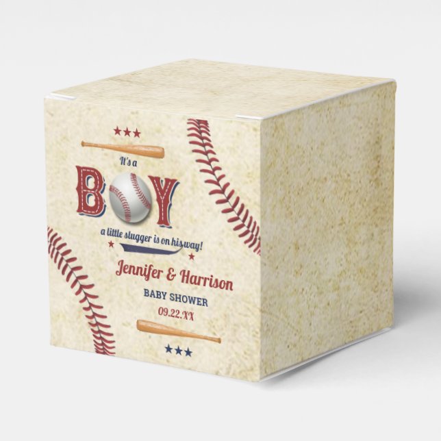 Boys Vintage Baseball Baby Shower Favour Box (Front Side)