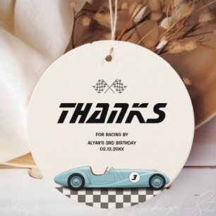 Boys Vintage Blue Retro Race Car Birthday Party  Favour Tags
