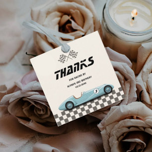 Boys Vintage Blue Retro Race Car Birthday Party  Favour Tags