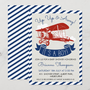 Boy's Vintage Plane Baby Shower Invitation