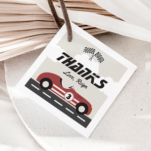 Boys Vintage Red Race Car Birthday Party Favour Tags