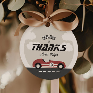 Boys Vintage Red Race Car Birthday Party Favour Tags