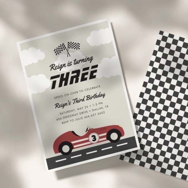 Boys Vintage Red Race Car Birthday Party Invitation (Creator Uploaded)