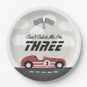 Boys Vintage Red Race Car Birthday Party Paper Plate