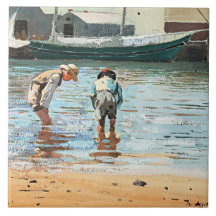Boys Wading, famous artwork by Winslow Homer Tile
