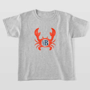 Boys Watercolor Crab Monogram Circle T-Shirt