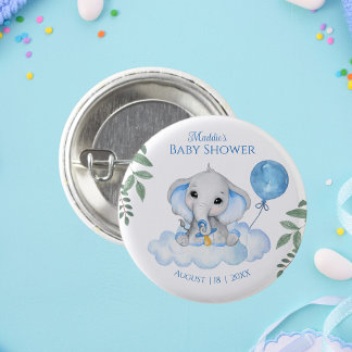Boys Watercolor Elephant Baby Shower 3 Cm Round Badge