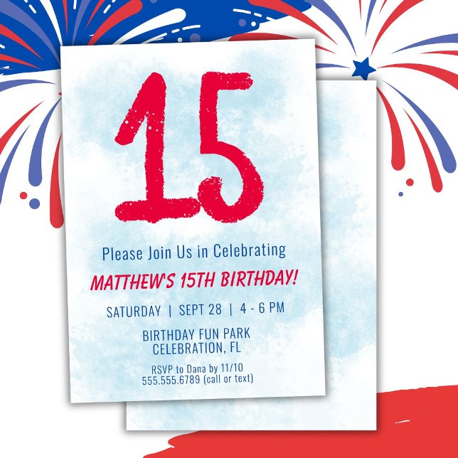 Boys Watercolor Kids Blue 15th Birthday Invitation (Creator Uploaded)