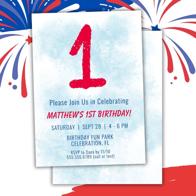 Boys Watercolor Kids Blue 1st Birthday Invitation (Creator Uploaded)