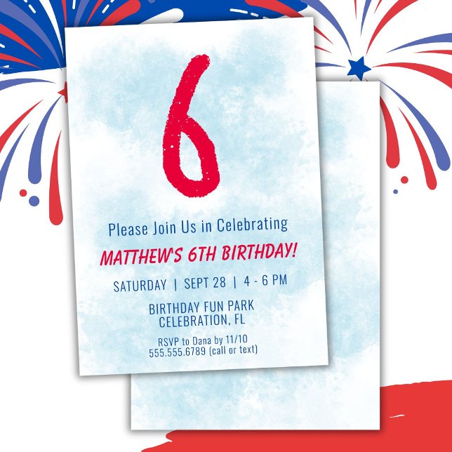Boys Watercolor Kids Blue 6th Birthday Invitation (Creator Uploaded)