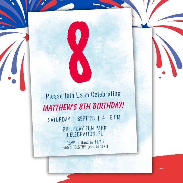 Boys Watercolor Kids Blue 8th Birthday Invitation (Creator Uploaded)