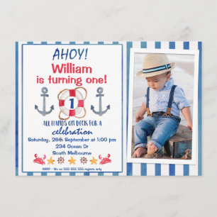 Boys Watercolor Nautical Birthday Party Invitation