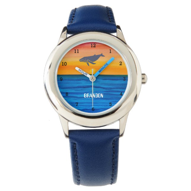 Boys Whale Ocean Fish Cute Modern Blue Kids Watch (Front)