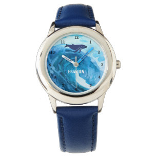 Boys Whale Ocean Fish Cute Modern Blue Kids Watch