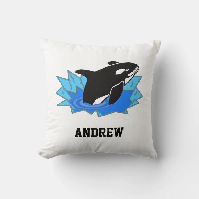 Boys White Blue and Black Cool Orca Cushion (Front)