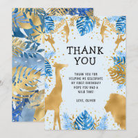 Boys Wild One 1st Birthday Blue Safari Thank You