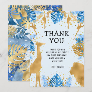 Boys Wild One 1st Birthday Blue Safari Thank You Invitation