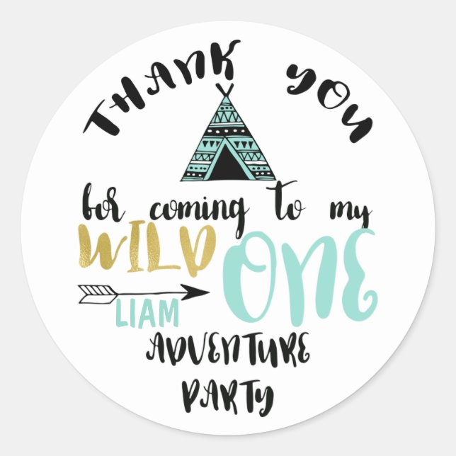 Boys Wild One 1st Birthday Thank You Sticker (Front)