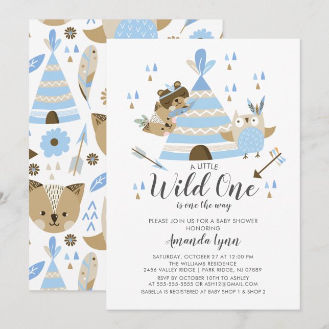 Boys Wild One Baby Shower Invitation (Front/Back)