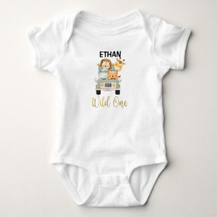 Boys Wild One Safari Animals 1st Birthday bodysuit