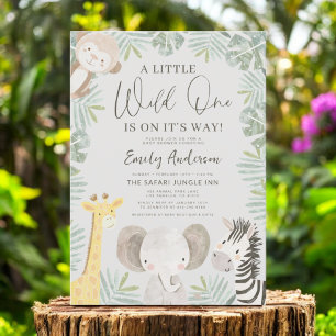 Boys Wild One Safari Animals Baby Shower Invitation