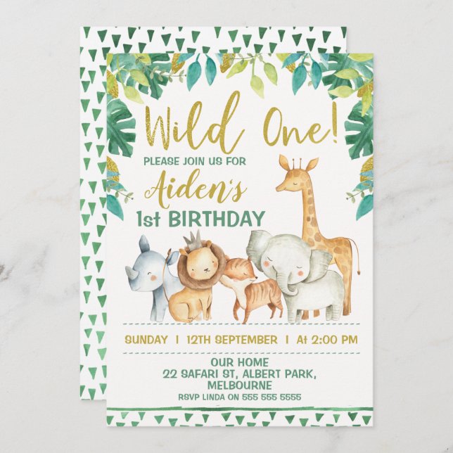 Boys Wild One Safari First Birthday Invitation (Front/Back)