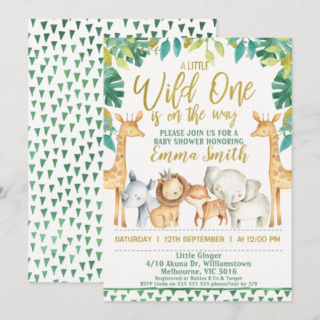 Boys Wild One Safari Jungle Baby Shower Invitation (Front/Back)