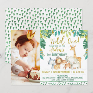 Boys Wild One Safari Photo 1st Birthday Invitation