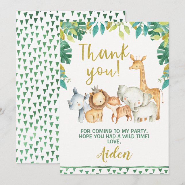Boys Wild One Safari Thank You Card (Front/Back)