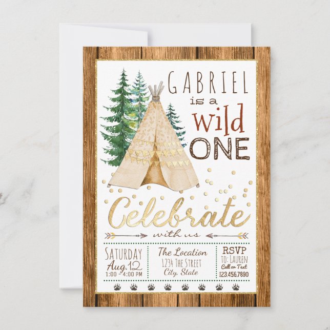 Boys Wild One Tribal TeePee First Birthday Invitation (Front)