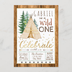 Boys Wild One Tribal TeePee First Birthday Invitation