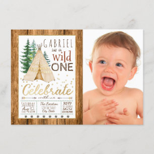 Boys Wild One Tribal TeePee First Birthday Invitation