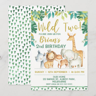 Boys Wild Two Safari First Birthday Invitation