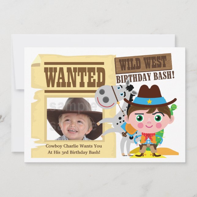 Boys Wild West Western Cowboy Birthday Invite (Front)
