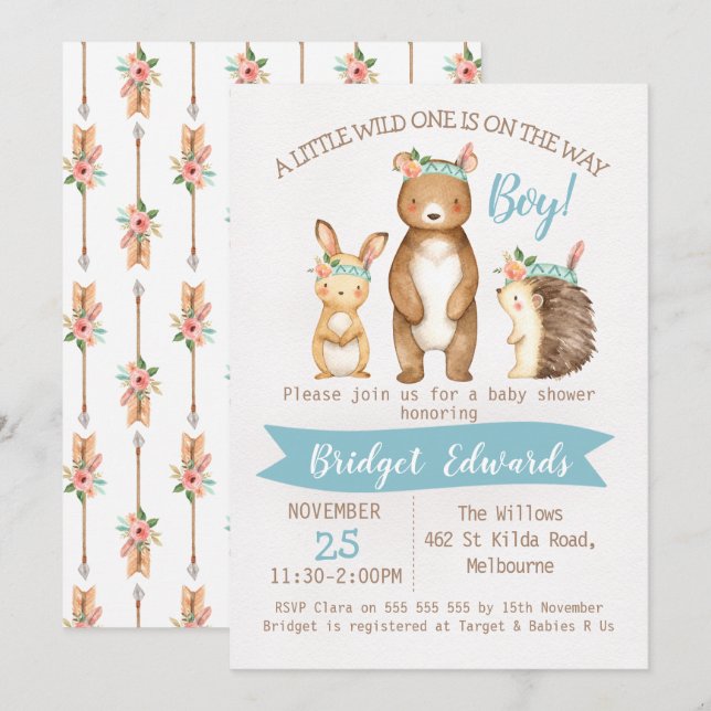 Boy's Wild Woodland Animals Baby Shower Invitation (Front/Back)