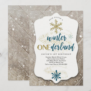 Boys Winter ONEderland Themed First Birthday Party Invitation